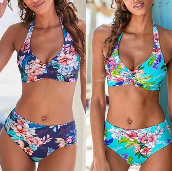 

avant-garde swimsuit for women 2021 printed neck strap high waisted women's bikini, White;black