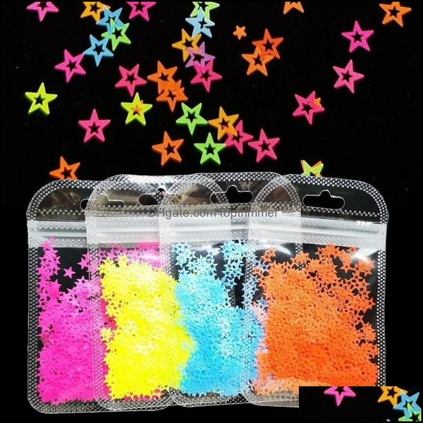 

decorations art salon health & beautyluminous decoration color hollow fluorescent five-pointed star tra-thin patch 5g bag nail diy sequins d, Silver;gold