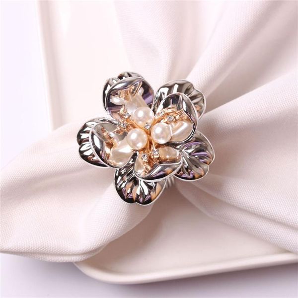 

12pcs/pearl flower napkin ring gold and silver white for family holiday party el wedding banquet rings