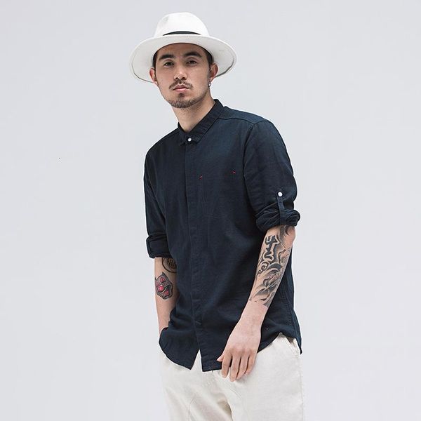 

men's casual shirts causal linen shirt men adjustable sleeve comfortable breathable natural vintage trend mens d90w, White;black