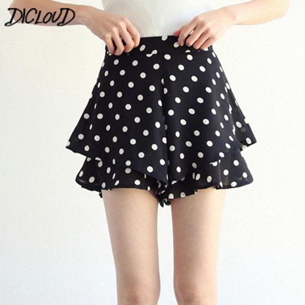 

women's shorts korean dot print casual women bohemian frill summer female 2021 high waist loose wide leg short clothing, White;black
