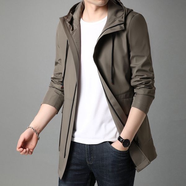 

2021 spring and autumn men's thin busins youth stand collar hooded slim casual et, Black;brown