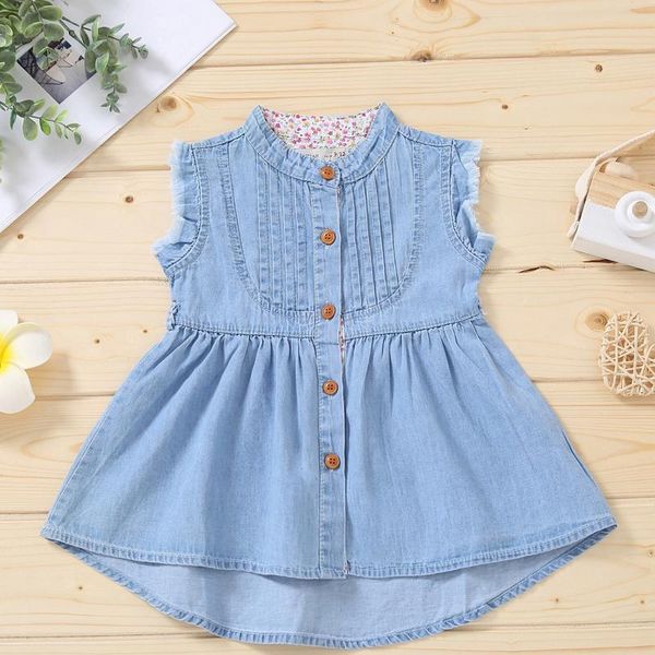 

girl's dresses girls denim dress princess ruffle button baby kids toddler jeans overalls sleeveless clothes, Red;yellow