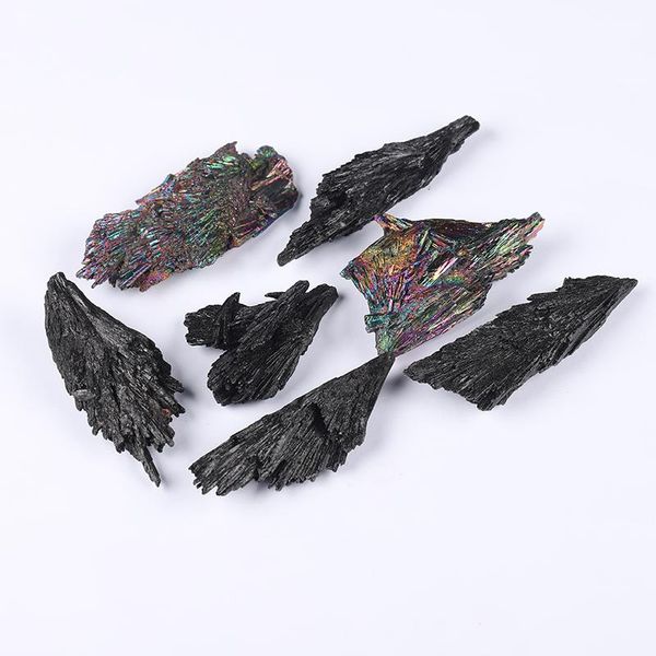 

decorative objects & figurines 1pc natural black tourmaline, crystal spitstone rainbow titanium tuft peacock tail decoration, mineral specim