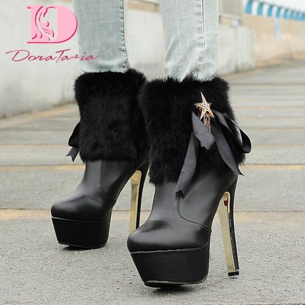 

boots doratasia brand ladies thin high heels ankle fashion bow tie platform women 2021 party ol shoes woman, Black
