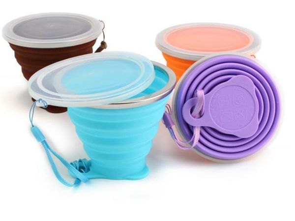 

cups & saucers 50pcs/lot 270ml vogue outdoor travel silicone retractable folding collapsible water cup