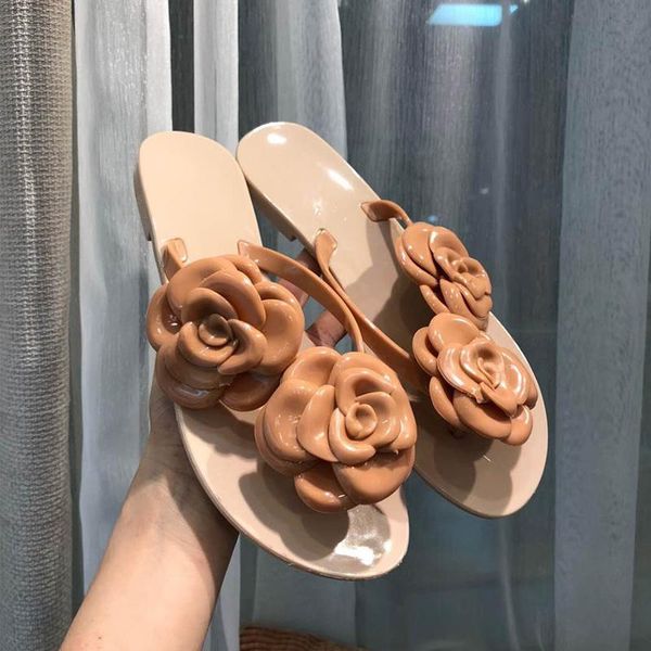 

slippers 2021 fashion flower appliques women color runway korean style flat shoes ladies summer beach flip flops sandals, Black