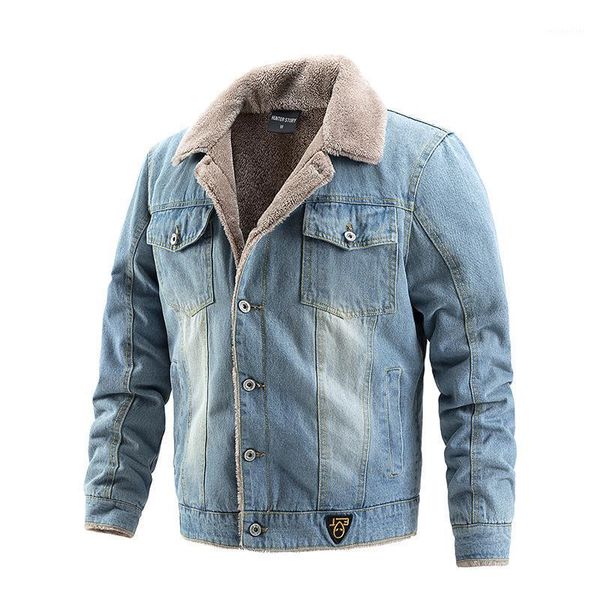 

men's jackets 2021 winter fashion denim jacket men thick keep warm fleece coats turn-down collar jeans jaqueta, Black;brown