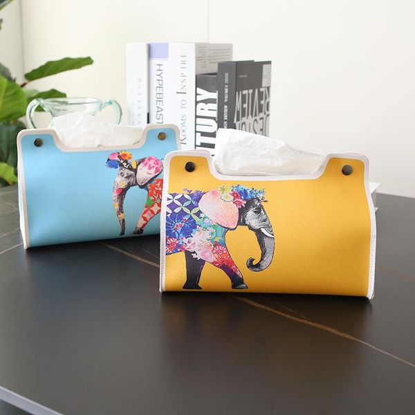 

tissue boxes & napkins ins style pu leather box living room office car bathroom lucky elephant pattern storage