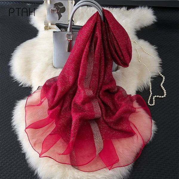 

scarves [ptah] fashion silk scarf women 190*70cm large shawl mulberry spring versatile warm face cover evening party wedding, Blue;gray