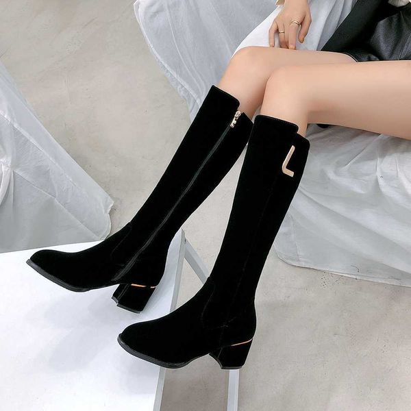 

boots aliona shoo shoes women knee high snow metal ornament heel winter long footwear lkhn, Black