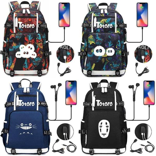 

backpack 18 inch totoro no face snake pattern usb port bag laptravel rucksack school student kids boys bookbag gift