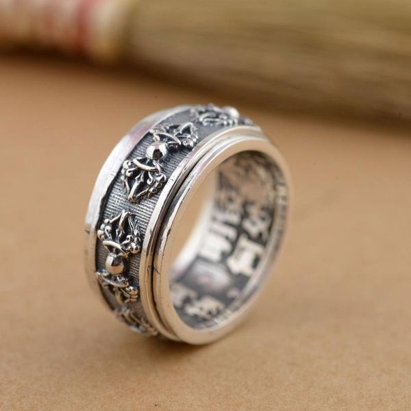 

cluster rings 925 silver rotatable ring pestle buddha real s925 sterling thai for men jewelry usa size 7.5-11, Golden;silver