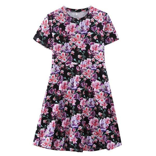 

women's dresses summer korean short sleeve mid long t-shirt print, Black;gray