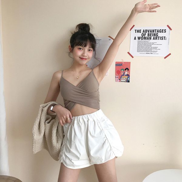 

women's tanks camis fashion casual basic ladies v neck backless spaghetti strap cropped summer women khaki clubwear slim clothes vest, White