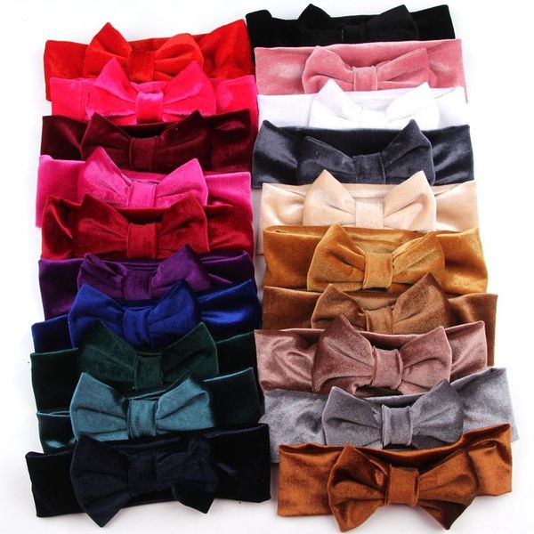 

hair accessories baby girls velvet bowknot headband stretch bows turban headwrap headwear toddler infants 23 colors, Slivery;white