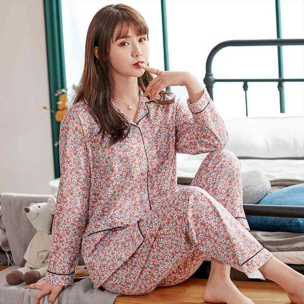 

autumn pajamas cotton long womens sleepwears sleeved trousers two piece casual loose plus size home wear fashion trend, Black;red