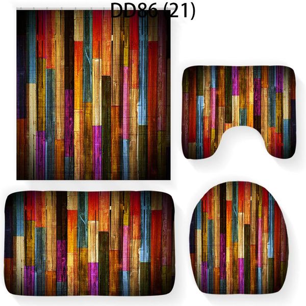 

colorful stripes bathroom curtain shower with hook waterproof curtains set non-slip rugs toilet lid cover bath mat home decor mats