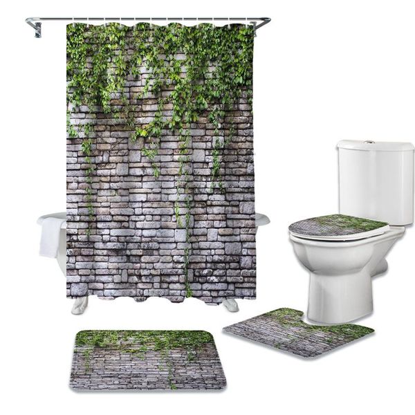 

shower curtains plant green ivy wall vintage style durable waterproof curtain set bathroom rugs carpet toilet seat cover pad floor mat