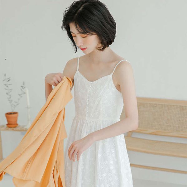 

korean casual dresses summer version of french minority platycodon fairy chic soft embroidery v-neck suspender skirt, Black;gray
