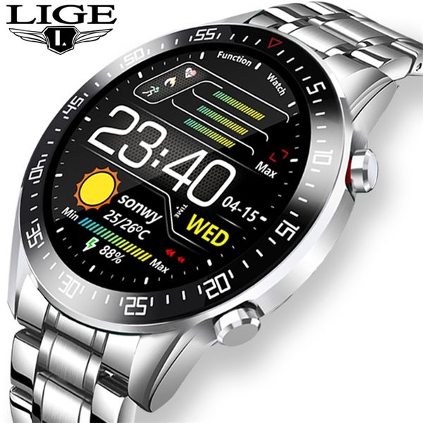 Lige Steel Band Relógio Digital Homens Esporte Relógios Eletrônico LED Macho Wrist Watch para homens relógio impermeável Bluetooth Hour + Caixa 210804