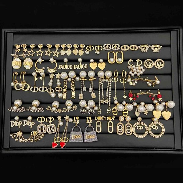 

d family / di pearl earrings female back hanging high version cd letter rhinestone temperament tassel, Golden