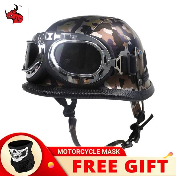

motorcycle helmets helmet pu leather style black german motorbike open face half chopper biker pilot scooter cruiser moto