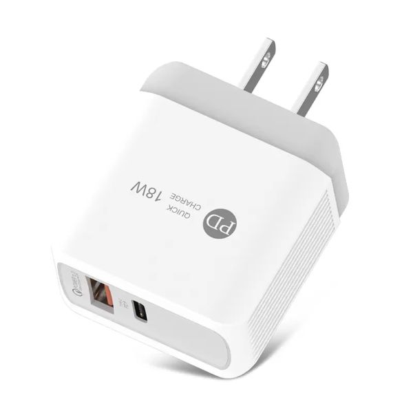 Carregador de PD 3.0 PD 18W Adaptador de carregador de celular tipo C Tipo C Tipo C para iPhone Samsung eu plugue por porta dupla carregamento rápido