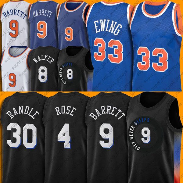 

9 rj barrett julius 30 randle basketball jersey derrick kemba rose walker jerseys retro mesh patrick 33 ewing, Black;red