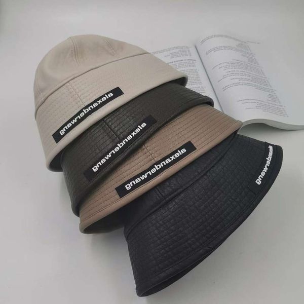 

sun hat alex autumn and winter letter paste cloth fisherman's alexander pu leather basin hat, Blue;gray