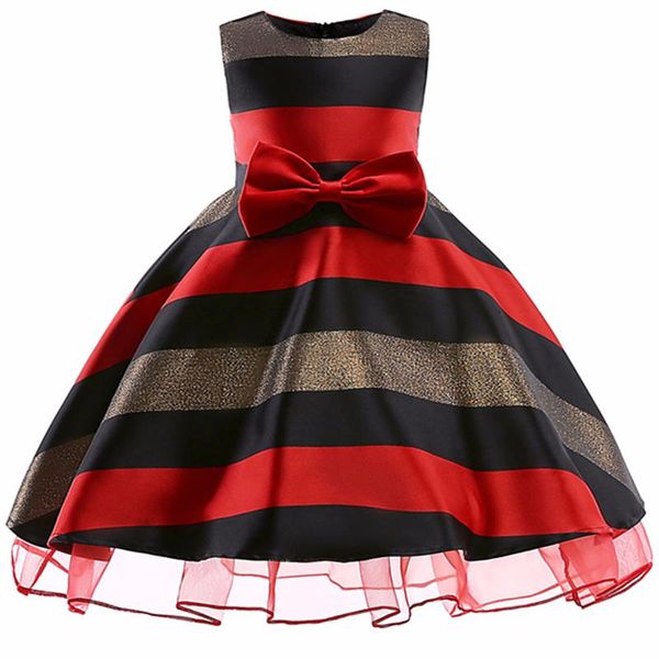 

girl's dresses 2021 summer european and american girls bow princess dress striped net yarn big children's tube 3-9year, Red;yellow