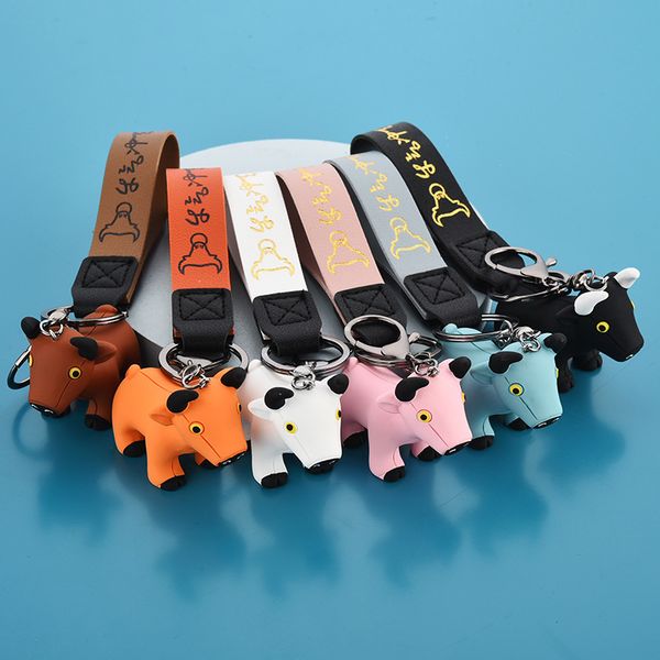 

2021 fashion keychain new doll facai resin three dimensional zodiac cattle key chain backpack pendant small gift, Slivery;golden