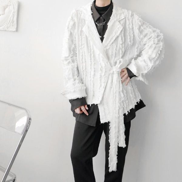 

men's suits & blazers harajuku tassel design men suit jacket casual 2022 autumn multifunctional loose small black white, White;black