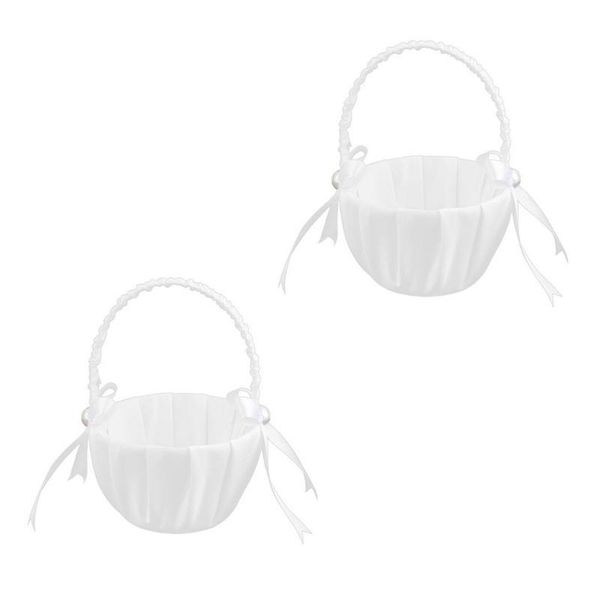 

party decoration 2pcs wedding flower basket bowknot pearl girl decor supplies