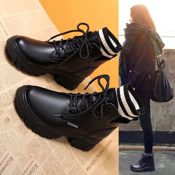 

boots 2021 autumn models shoes all-match inner heightening small short women's and winter british, Black