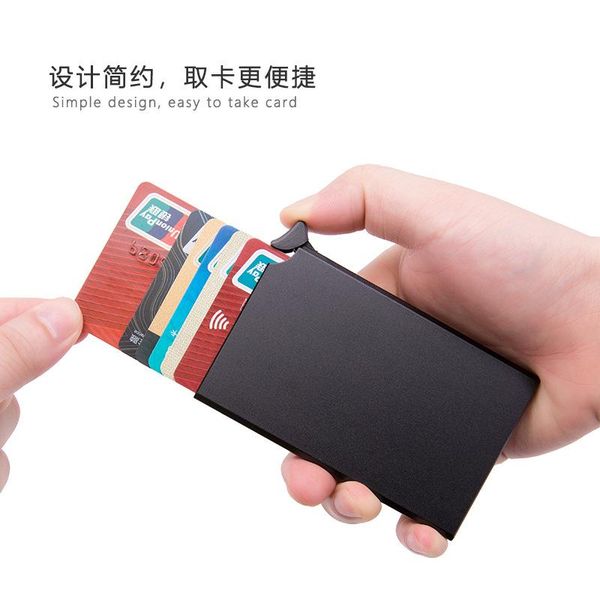 

card holders anti-theft brush metal package men stainless steel ultra-thin anti-degaussing rfid shielding anti-nfc bank holder, Brown;gray