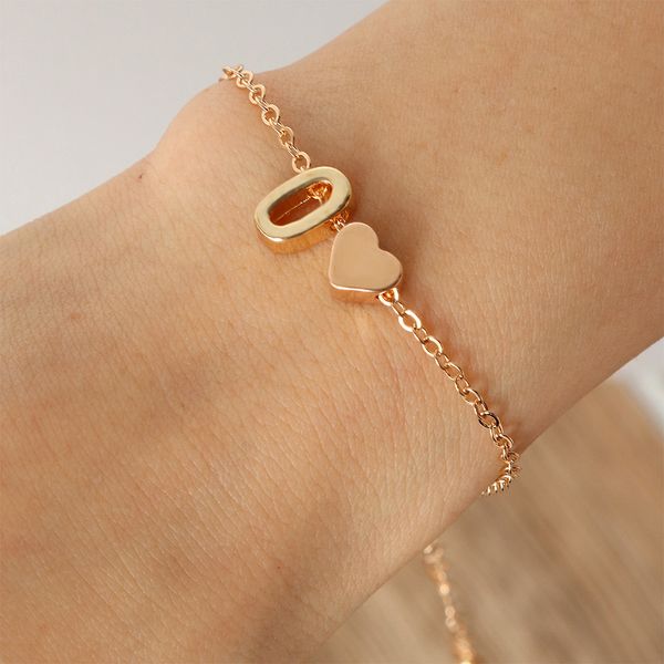 

s2850 fashion jewelry letter o heart pendant bracelet for women slim chain bracelets, Golden;silver