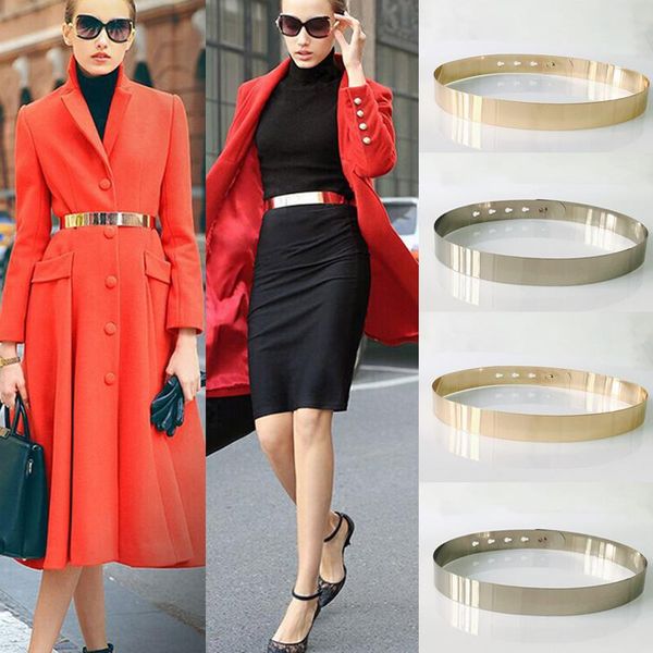 

belts fashion women mirror waistband adjustable metal waist belt gold silver color vintage showing figure dress accessories, Black;brown