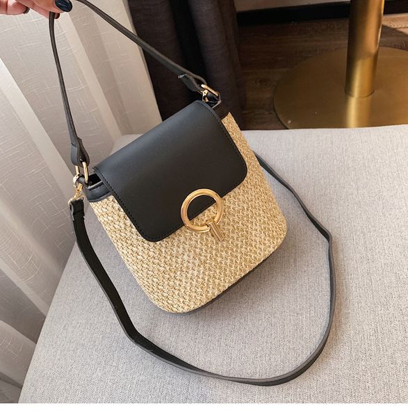 

casual straw women shoulder bags rattan handbags wicker woven crossbody bag summer beach buckets ladies travel small purses