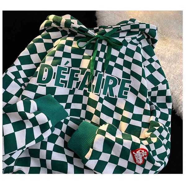 

women's hoodies & sweatshirts american retro high street ins checkerboard plaid sweater women autumn loose hiphop hooded y2k p, Black