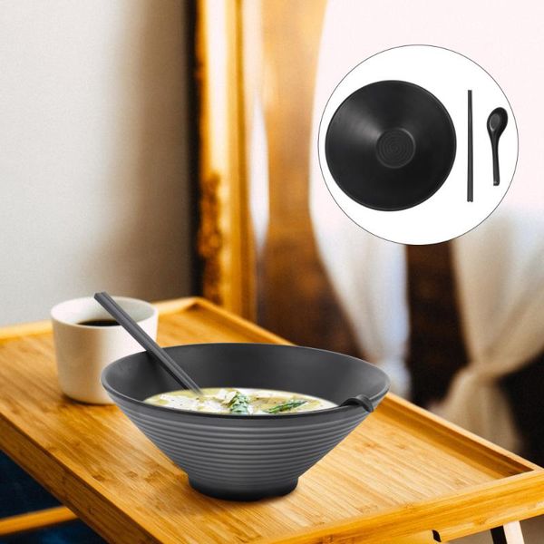 

bowls 1 set japanese ramen bowl spoon chopsticks kit kitchen tableware (black)