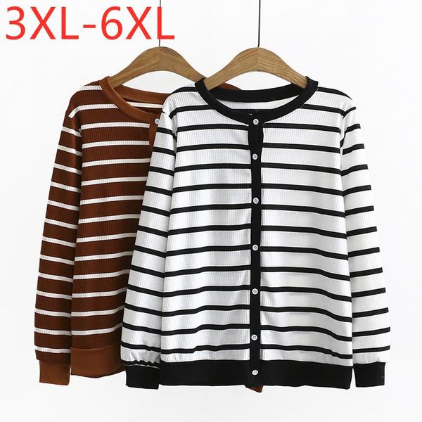 

women's knits & tees 2021 ladies autumn winter plus size knit for women large long sleeve loose white stripe cardigan coat 3xl 4xl 5xl