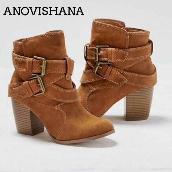 

boots anovishana women westrern female anle for auntumn winter short booties cowboy botas mujer h201, Black