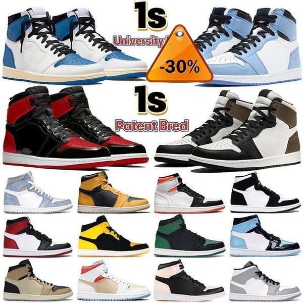 

mens 1 high og basketball shoes 1s university blue electro orange dark mocha bred shadow unc twist men women sneakers trainers h, Black