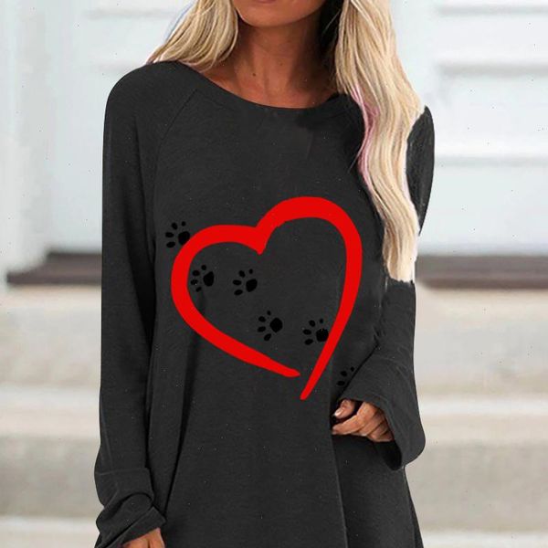 

graphic tshirts heart print women o neck loose long sleeve pullover, White