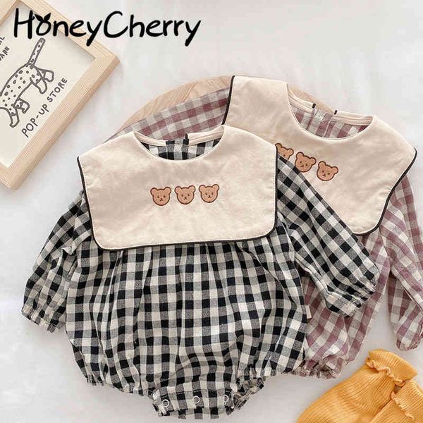 

spring baby bear bib lapel bodysuit born clothes girl bodysuits 210515, Blue