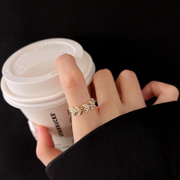 

wedding rings 2021 korean leaf pearl ring vintage exquisite fashion opening for women elegant gold kpop jewelry female gifts, Slivery;golden