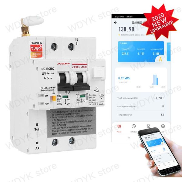 

smart home control 2p tuya wifi remote leakage current protection circuit breaker energy monitoring with alexa google for