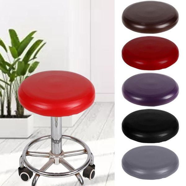 

stretch round elastic salon home slipcover solid color chair protector stool cover waterproof small bar seat cushion pu leather covers