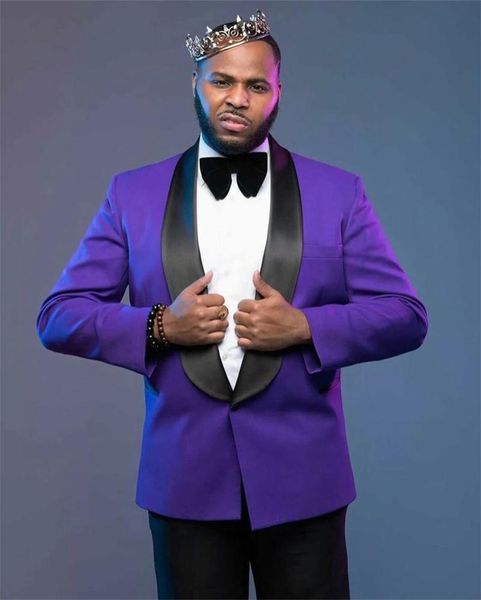 

plus size costume homme purple men suits groom tuxedos shawl lapel wedding terno masculino slim fit 2 pieces (jacket+pants) men's & bla, White;black